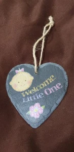 4x4 Inch Slate Heart "Welcome Little One" - Picture 1 of 1