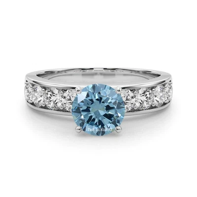 Round Cut Diamond Ring 1.80 Carat IGI Lab Grown Fancy Intense Blue 950 Platinum - Image 1 of 4