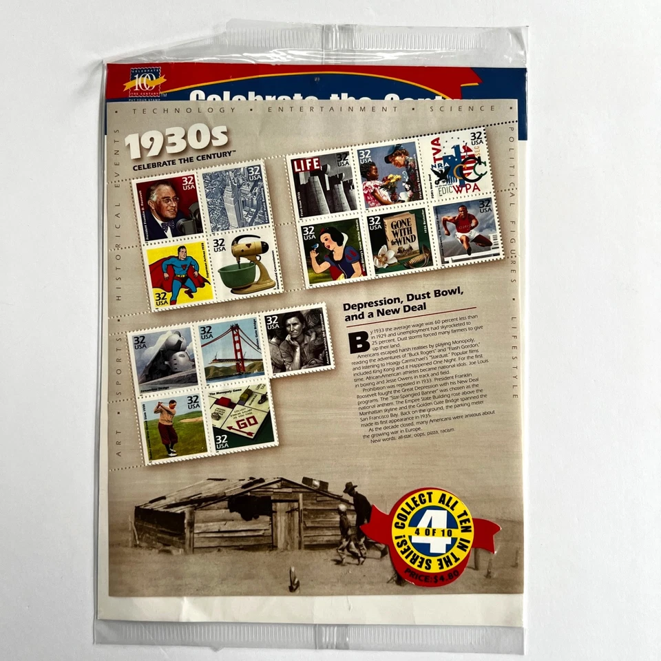 USPS 1930s Celebrate The Century Sheet of Fifteen 32 Cent Stamps Scott 3185 - Image 1 of 4