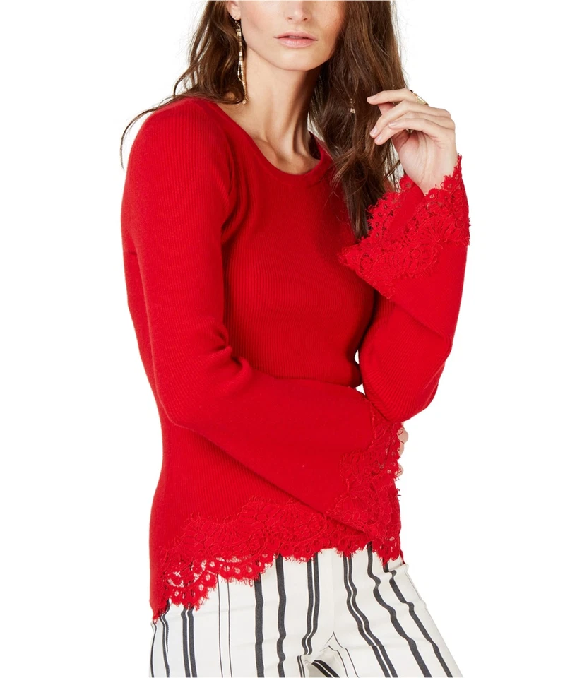 Inc Womens Red Lace-trim Bell Sleeves Workwear Pullover Sweater Top L BHFO 5506