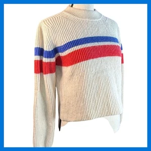 Johnnie B Cream Ribbed Knit Sweater Red Blue Stripe Mock Neck Youth Size - Picture 1 of 8