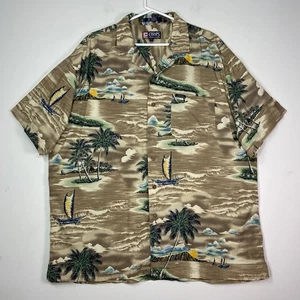Camisa de campamento hawaiana de colección Chaps Ralph Lauren para hombre talla XL palmera velero puesta de sol - Imagen 1 de 14