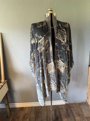 Soft Surroundings Kimono Cardigan Womens Sz M Blue Velvet Floral Viscose Silk - Изображение 1 из 4