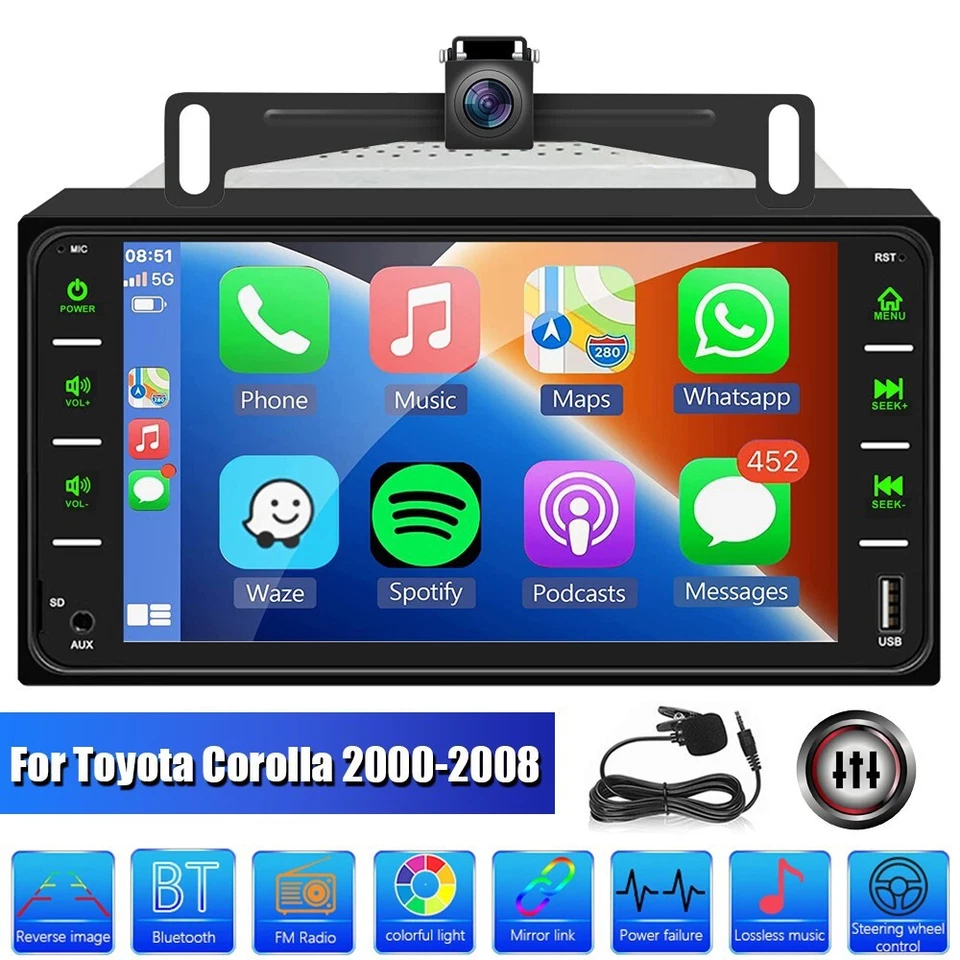YUANTING For Toyota Corolla 2000-2008 Apple Carplay Car Stereo Radio Bluetooth Player+CAM