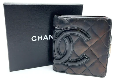 Auth Chanel Coco Mark Cambon Line Leather Black Bi-fold Wallet W/Box i100589 - image 1 of 4