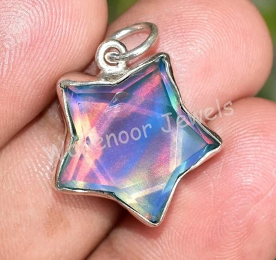 14.80 KT Aurora Opale Stella Forma 925 Pendente Argento Sterling Certificato - Immagine 1 di 4