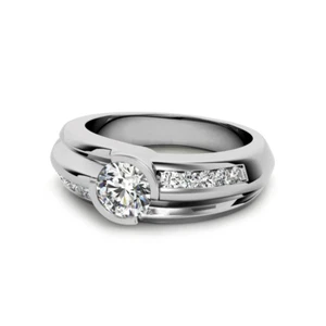 Anello di fidanzamento da uomo in oro bianco 18 carati fascia 8 mm 1,05 ct di... - Foto 1 di 12