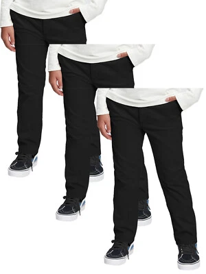 Pantalones chinos de uniforme escolar ajustados elásticos para niños (tallas 4-20) NUEVO PAQUETE DE 3 Foto 1 de 4