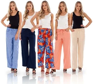 Ladies Linen Trousers Holiday Womens Pants Elasticated Summer Casual Pants - Picture 1 of 41