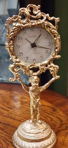Vintage Globe German Figural Gold Brass Mechanical Alarm Clock Cover