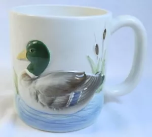 Vintage Otagiri Coffee Mug 1981 Duck Mallard Bird Lake Raised Design Early Make - Picture 1 of 10