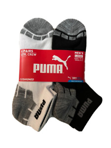 PUMA Training Socks Mens Large DryCELL Cushioned 6 Pairs Quarter Black White