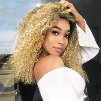 Pelucas cortas rizadas rubias claras raíces marrones oscuras disfraces pelucas de Halloween Foto 1 de 4