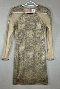 Gold Bodycon Mini Dress womens 6 Mermaid Party Fairy Glam Evening Date Night - Picture 1 of 9
