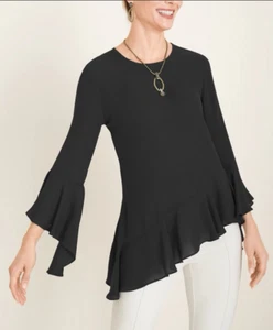 Chicos Ruffle Top Hobo Asymmetric Black Bell Sleeves Women's Size 3-US XL - Picture 1 of 17