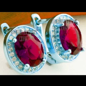 Gorgeous 0.85ctw I/J SI2 Genuine Diamond Ruby Studded 14kt White Gold Earring - Picture 1 of 1