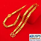 P4 Thai Gold 24k Solid Necklace Yellow Chain Pendant 24" Weight 5 Baht Dragon