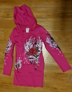 Ransom Girl LS Hoodie, Sz L, "Angel Girl" V-Neck w/3 buttons, Pink w/design - Picture 1 of 5