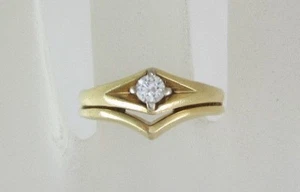 BEAUTIFUL LADIES 14K YELLOW GOLD ROUND SOLITAIRE DIAMOND WEDDING SET .12CT. 4.1G - Picture 1 of 11