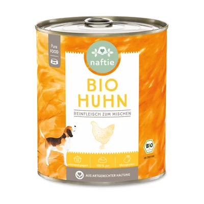 naftie Bio-Hundefutter 100% Bio Huhn, Nassfutter Reinfleisch für Hunde, 800g - Bild 1 von 4