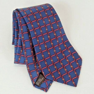 J. McLaughlin Chain Rope Equestrian Blue Red 100% Silk Tie - Picture 1 of 4