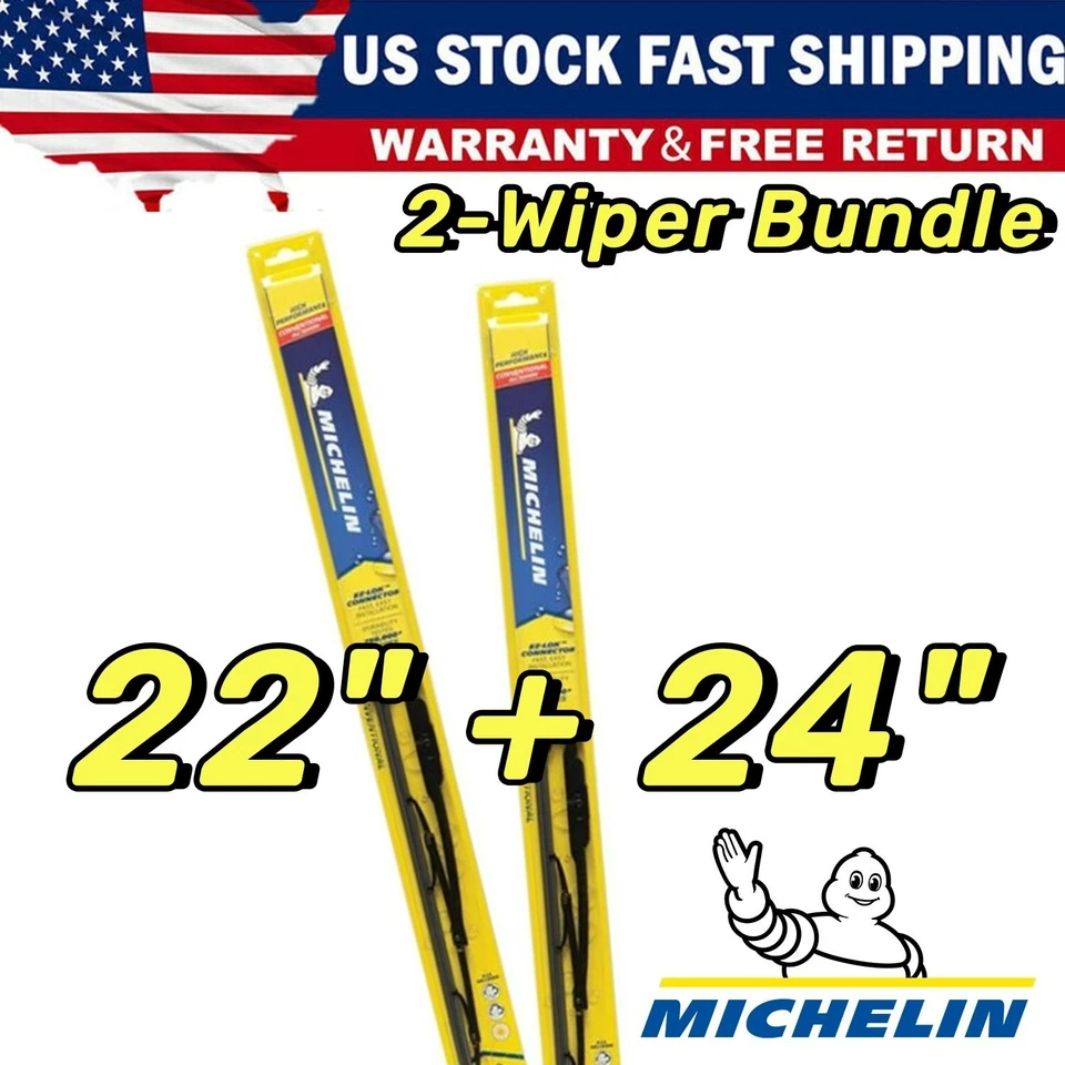 2-Wipers: 24" + 22" For Michelin Windshield Beam Wiper Blades - 25-240 25-220 Foto 1 de 4