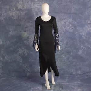 Gothic Long Black Dress with Purple Lace Costume Sz S - Picture 1 of 3