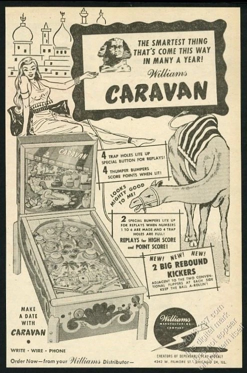 Williams Caravan 1952 máquina de pinball foto vintage anuncio impreso comercial Foto 1 de 1