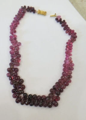 18K  Gold Rubellite Pink Tourmaline Pear Bead Necklace 16 INCHES - Image 1 of 4