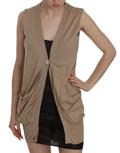 PINK MEMORIES Vest Brown 100% Cotton Sleeveless Cardigan Top IT42/US8/M RRP $300 - Picture 1 of 7