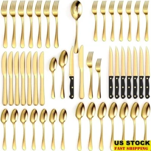 49 Piece Stainless Steel Silverware Set Service 8 Dishwasher Safe Cutlery Set US - Picture 1 of 6