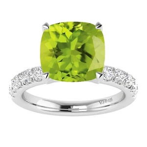 Verlobungsring 3,25 kt Kissen natürlicher grüner Peridot 14 Karat Weißgold vergoldet 925 7 - Bild 1 von 6