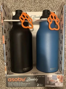 ASOBU Buddy 2PACK Vacuum Insulated 34 oz WATER BOTTLE + DOG FOOD Bowl Blue/black - Picture 1 of 7