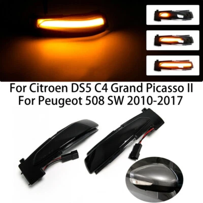 2 PCS For Peugeot 508 Citroen DS5 C4 LED Dynamic Turn Signal Light Mirror lamps - Image 1 of 4