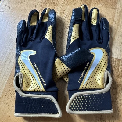 Nike Hyperdiamond Batting Gloves Youth Small. Black / Gold.  - Image 1 of 4