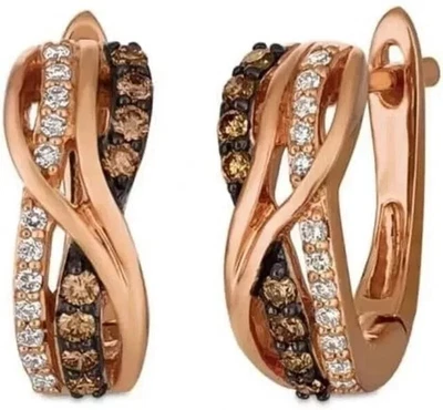 Orecchini a cerchio con diamanti cioccolato creati in laboratorio taglio... - Immagine 1 di 3