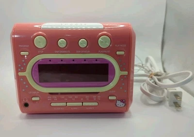 Rádio despertador Hello Kitty Sanrio rosa AM/FM estéreo CD player vintage com edição - Imagem 1 de 4