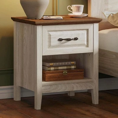 Night Stand 18.9" Farmhouse Wood Night Stand with -Charging Station Open Stor... - Image 1 of 4