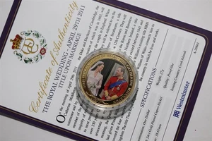 🧭🇨🇰COOK ISLANDS DOLLAR 2011 GOLD PLATED + COA MARRIAGE KATE & WILLIAM B87 #10 - Picture 1 of 4