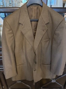 Gianelli Blazer 46 Houndstooth Brown Wool Sports Jacket Made In The Philippines - Picture 1 of 6