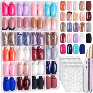 24 Colors 576 PCS Press On Nails, Coffin False Nails Medium Square, Full Cove... - Picture 1 of 7