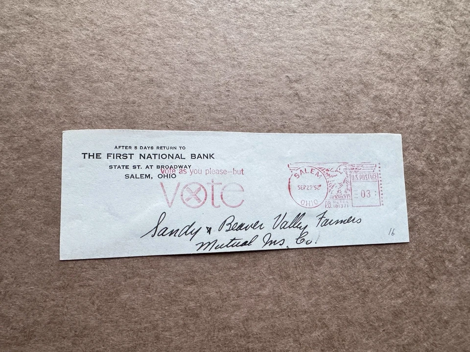 US  VOTE Thematic Meter Piece(16) 1952 Vote As You Please +Salem OH +PB181371 - Image 1 of 1