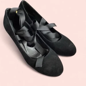 Black Suede Lace Up Wedge Mary Jane - Picture 1 of 4