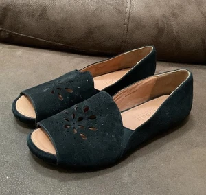 Gentle Souls Kenneth Cole Bayville 7.5M Black Leather Suede Open Toe Flat Slipon - Picture 1 of 6