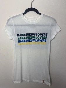Harajuku Lovers Herzen Print T-Shirt Gr. Small weiß - Bild 1 von 5