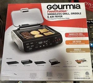 New Open Box Gourmia FoodStation Smokeless Grill, Griddle, Air Fryer, w/Probe - Picture 1 of 1