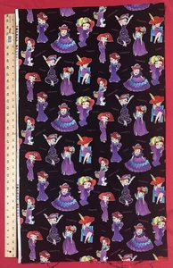 FUN Red Hat Society Betty Boop in Purple Dresses & Red Hats on Black Fabric BTY - Picture 1 of 11