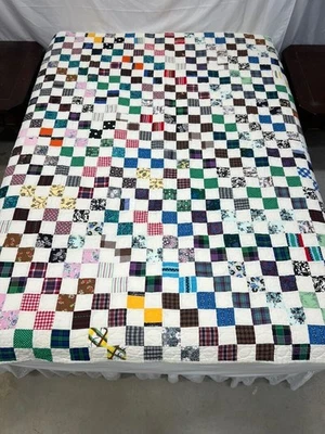 #256 Vintage Handmade Colorful 1960's Patchwork Quilt  72" x 80"  ~ USA - Image 1 of 4