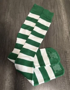 Calze tubolari vintage anni 70 10-12 NOS nylon acrilico calcio righe verdi AJs calzini USA - Foto 1 di 3