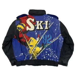 Vintage Polo Active Ski Jacket Sz L Big Print OG 1992 Sui Downhill Color Block - Picture 1 of 15